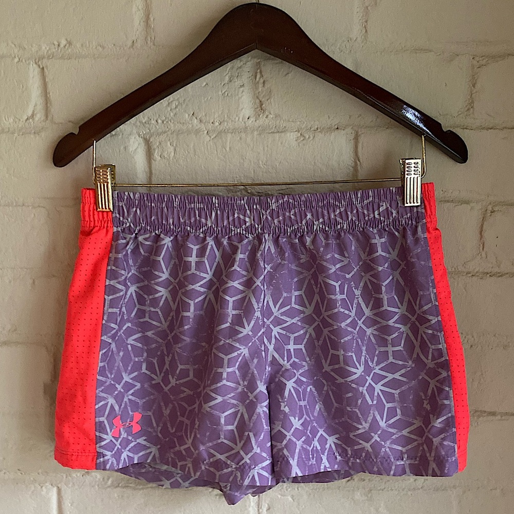 Under Armour youth size XL lavender & neon pattern pink athletic running shorts